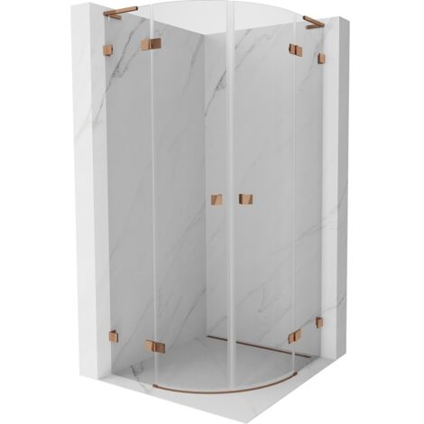 Mexen Lunar L cabina de ducha semicircular abatible 100 x 100 cm, transparente, oro rosa - 833L-100L-100P-60-00