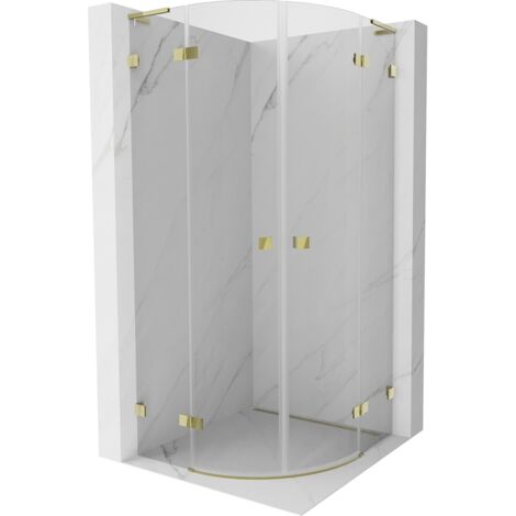 Mexen Lunar L cabina de ducha semicircular abatible 90 x 90 cm, transparente, dorada - 833L-090L-090P-50-00