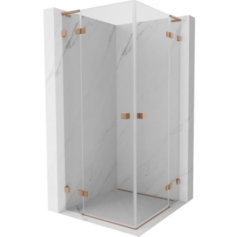 Mexen Lunar L Duo cabina doccia battente 85 x 85 cm, trasparente, rame spazzolato - 834L-085L-085P-65-00