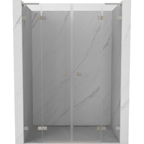 Mexen Lunar L Duo portes de douche pivotantes 160 cm, transparentes, nickel brossé - 834DL-160-000-97-00