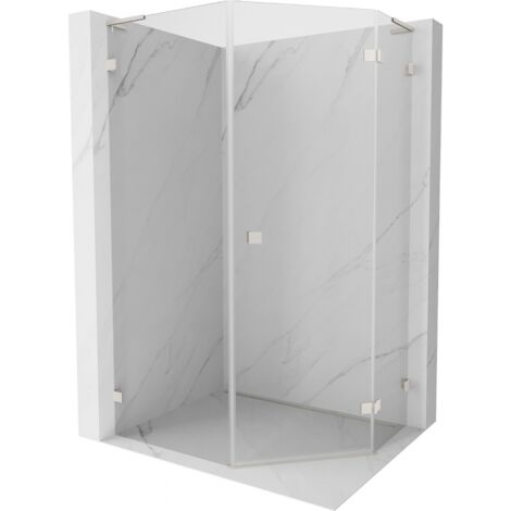 Mexen Lunar L Fünfeck-Duschkabine rechts öffnend 80x100 cm, transparent, gebürsteter Nickel - 831L-080P-100L-97-00-P