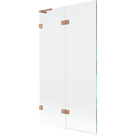 Mexen Lunar L mampara de ba帽era de 2 hojas izquierda 100 x 150 cm, transparente, cobre cepillado - 897L-100-100-65-00-L