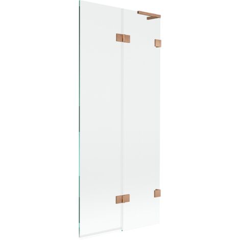 Mexen Lunar L mampara de ba帽era de 2 paneles derecha 80 x 150 cm, transparente, cobre cepillado - 897L-080-100-65-00-P