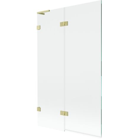 Mexen Lunar L mampara de ba帽o de 2 paneles izquierda 110 x 150 cm, transparente, dorado cepillado - 897L-110-100-55-00-L