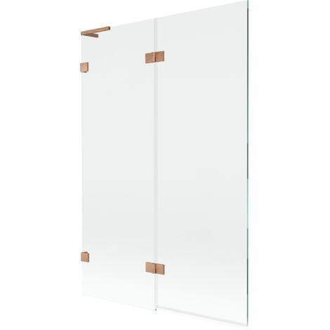 Mexen Lunar L panel de ba帽era de 2 hojas izquierdo 120 x 150 cm, transparente, cobre cepillado - 897L-120-100-65-00-L