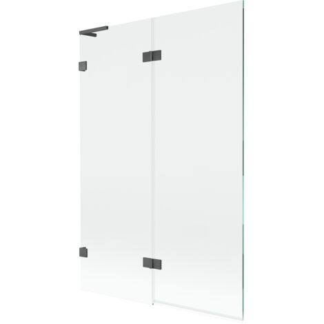 Mexen Lunar L paratia da vasca da bagno a 2 ante sinistra 120 x 150 cm, trasparente, grigio canna di fucile spazzolato - 897L-1