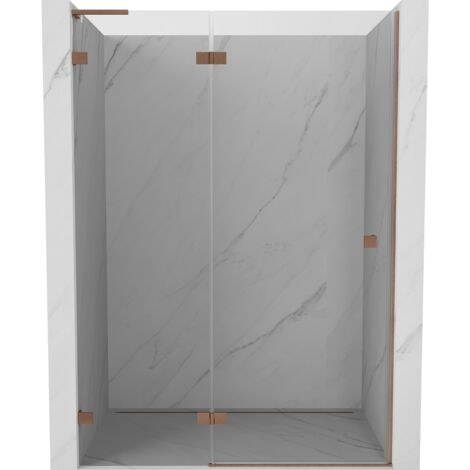 Mexen Lunar L puerta de ducha abatible izquierda 130 cm, transparente, cobre cepillado - 834L-130-000-65-00-L