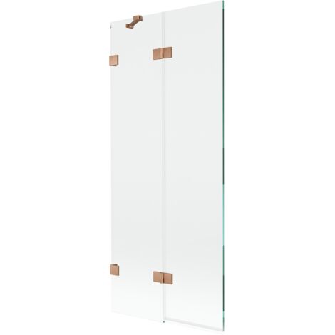 Mexen Lunar pantalla de ba帽o de 2 hojas izquierdo 80 x 150 cm, transparente, cobre cepillado - 897-080-100-65-00-L
