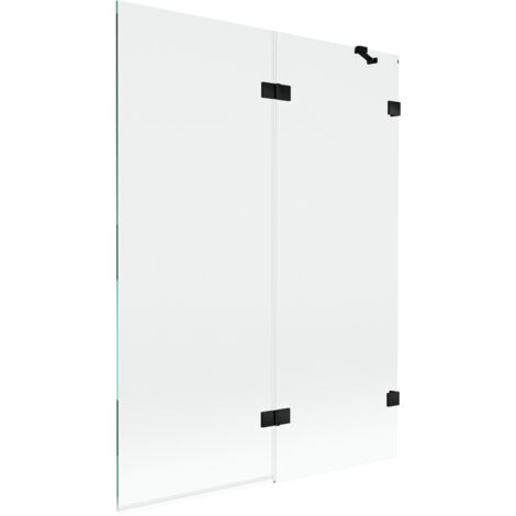 Mexen Lunar paravento da vasca a 2 ante destro 130 x 150 cm, trasparente, nero - 897-130-100-70-00-P