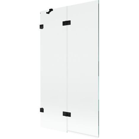 Mexen Lunar paravento vasca da bagno a 2 ante sinistro 100 x 150 cm, trasparente, nero - 897-100-100-70-00-L