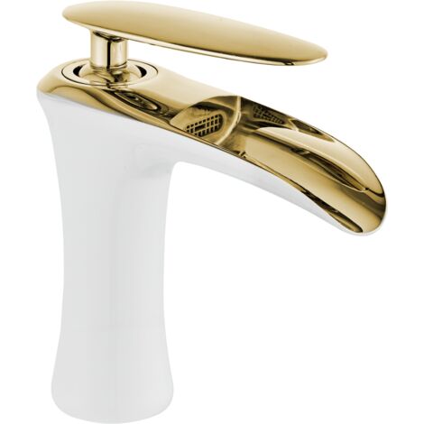 Mexen Lyra grifo de lavabo, blanco/dorado - 745300-25