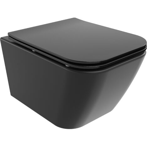 Mexen Madox inodoro sin reborde con asiento de ca铆da lenta slim, duroplast, negro mate - 30154070