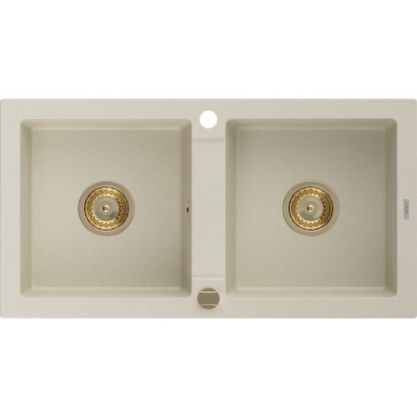 Mexen Mario évier en granit à 2 cuves 820 x 436 mm, Beige, siphon Or - 6504822000-69-G