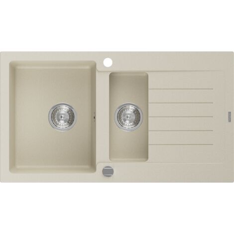 Mexen Matias fregadero de granito de 1,5 senos con escurridor 900 x 505 mm, beige, sif贸n cromado - 6502901505-69