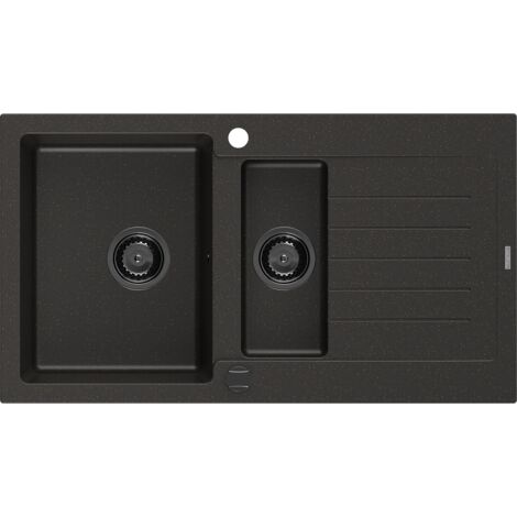 Mexen Matias lavello in granito 1,5 vasca con gocciolatoio 900 x 505 mm, nero/oro metallizzato, sifone nero - 6502901505-75-B