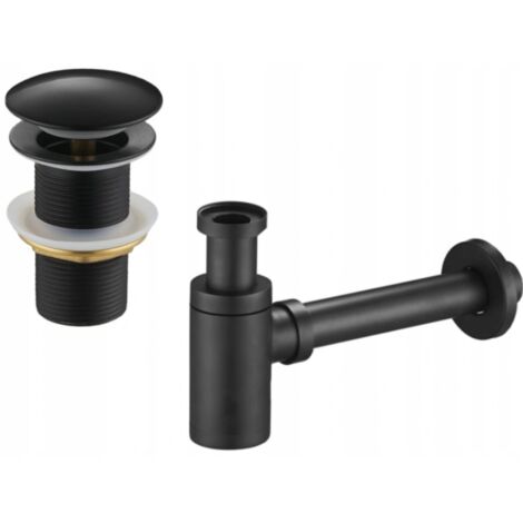 Mexen medio sif贸n de lavabo redondo con tap贸n clic-clac, sin rebosadero, negro - 7991050-70