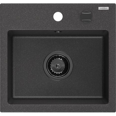 Mexen Milo 1-Becken-Granit-Spüle 435 x 410 mm, Schwarz gesprenkelt, Siphon Schwarz - 6505441000-76-B