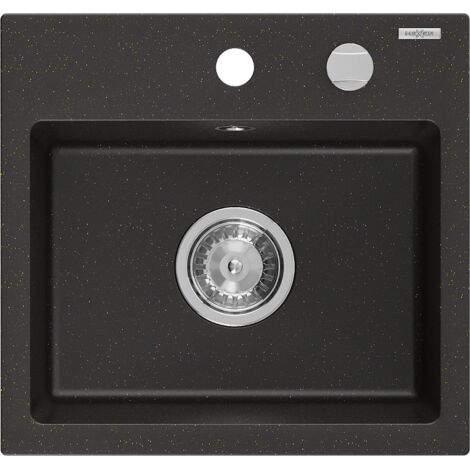 Mexen Milo 1-Becken-Granit-Spüle 435 x 410 mm, Schwarz/Gold Metallisch - 6505441000-75