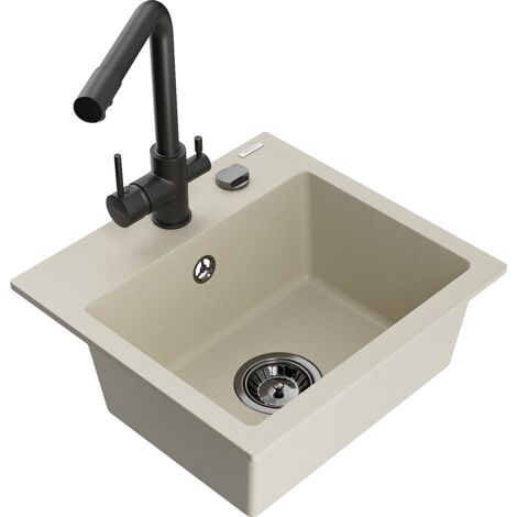 Mexen Milo 1-Becken-Granit-Spüle mit Mischbatterie Duero, Beige - 6505-69-671600-70