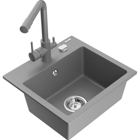 Mexen Milo 1-Becken-Granit-Spüle mit Mischbatterie Duero, Grau - 6505-71-671600-71