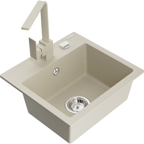 Mexen Milo 1-Becken-Granit-Spüle mit Mischbatterie Rita, Beige - 6505-69-670300-69