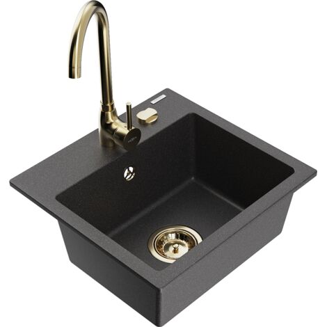 Mexen Milo 1-Becken-Granit-Spüle mit Mischbatterie Telma, Schwarz gesprenkelt - 6505-76-670200-50