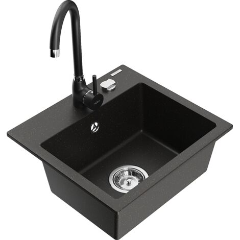 Mexen Milo 1-Becken-Granit-Spüle mit Mischbatterie Telma, Schwarz/Gold - 6505-75-670200-70