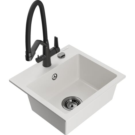 Mexen Milo 1-Becken-Granitspüle mit Mischbatterie Duo, Weiß - 6505-20-671701-70-B