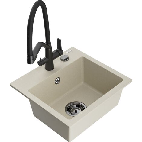 Mexen Milo évier de cuisine en granit 1 bac avec robinet Duo, beige - 6505-69-671701-70-B
