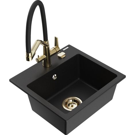 Mexen Milo évier de cuisine en granit 1 bac avec robinet Duo, noir - 6505-77-671701-57-G