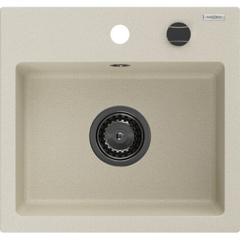 Mexen Milo évier en granit à 1 cuve 435 x 410 mm, Beige, siphon Noir - 6505441000-69-B
