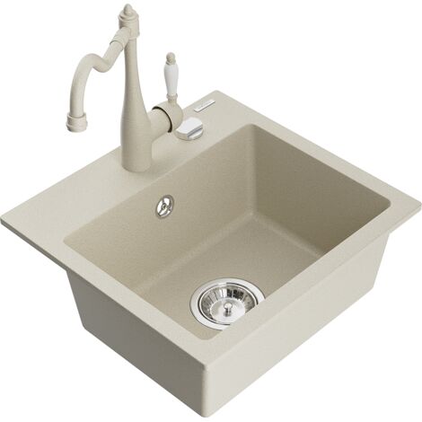 Mexen Milo évier en granit à 1 cuve avec robinet mélangeur Carla, Beige - 6505-69-670700-69