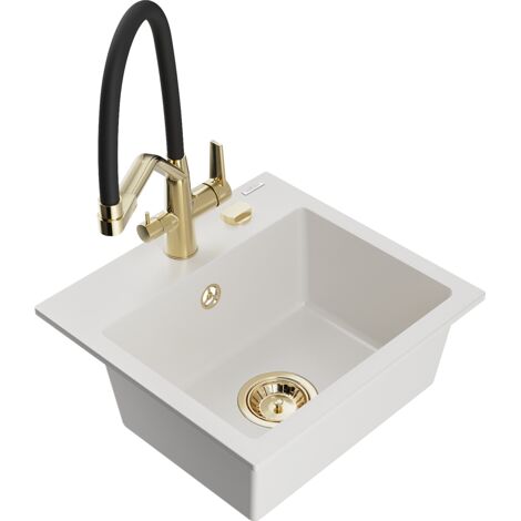 Mexen Milo évier granit 1-bac avec robinet cuisine Duo, blanc - 6505-20-671701-57-G