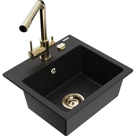 Mexen Milo fregadero de cocina de granito de 1 seno con grifo de cocina Duero, negro - 6505-77-671600-50