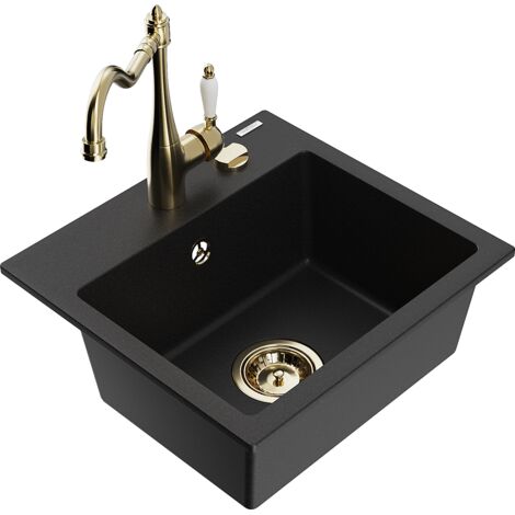 Mexen Milo fregadero de granito de 1 compartimento con grifo de cocina Carla, negro - 6505-77-670700-50