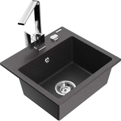 Mexen Milo fregadero de granito de 1 cuba con grifo de cocina Rita, negro moteado - 6505-76-670300-00