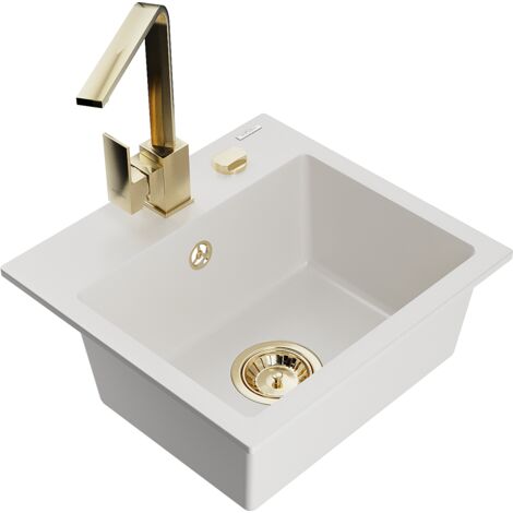 Mexen Milo fregadero de granito de 1 cubeta con grifo de cocina Rita, blanco - 6505-20-670300-50