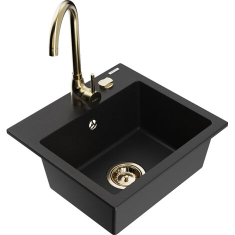 Mexen Milo fregadero de granito de 1 cuenco con grifo de cocina Telma, negro - 6505-77-670200-50