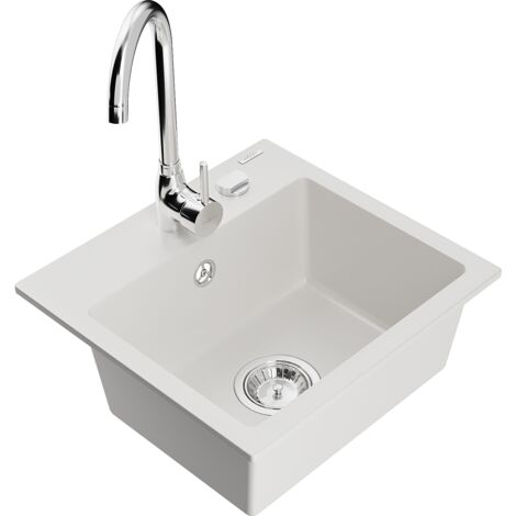 Mexen Milo fregadero de granito de 1 seno con grifo de cocina Telma, blanco - 6505-20-670200-00