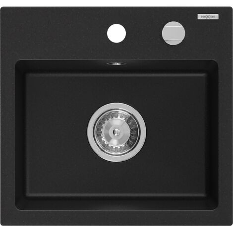 Mexen Milo lavello da cucina in granito 1-vasca 435 x 410 mm, nero, sifone cromato - 6505441000-77