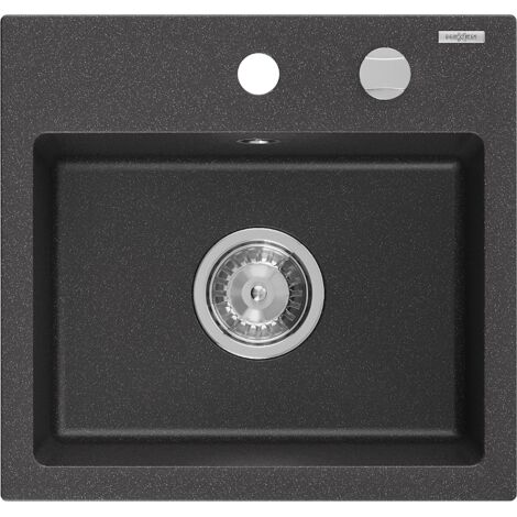 Mexen Milo lavello in granito 1-vasca 435 x 410 mm, nero maculato, sifone cromo - 6505441000-76