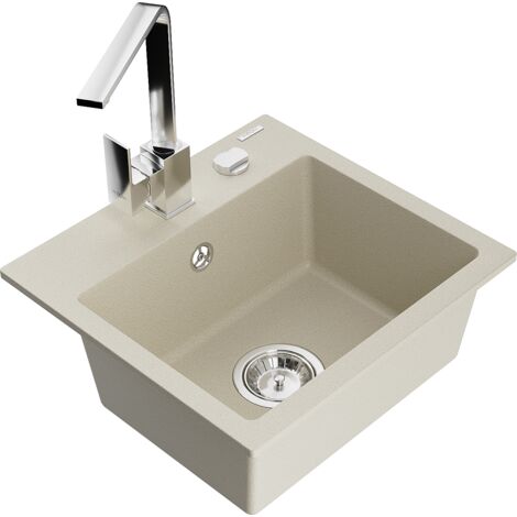 Mexen Milo lavello in granito 1-vasca con miscelatore da cucina Rita, beige - 6505-69-670300-00
