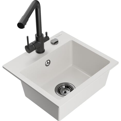 Mexen Milo lavello in granito a 1 vasca con miscelatore da cucina Duero, bianco - 6505-20-671600-70