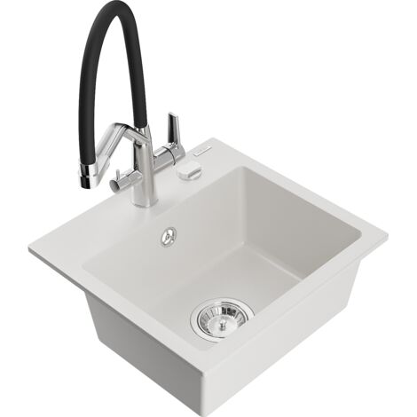 Mexen Milo lavello in granito a 1 vasca con miscelatore da cucina Duo, bianco - 6505-20-671701-07