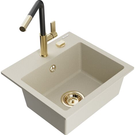Mexen Milo lavello in granito a 1 vasca con miscelatore da cucina Flora, beige - 6505-69-670401-57-G