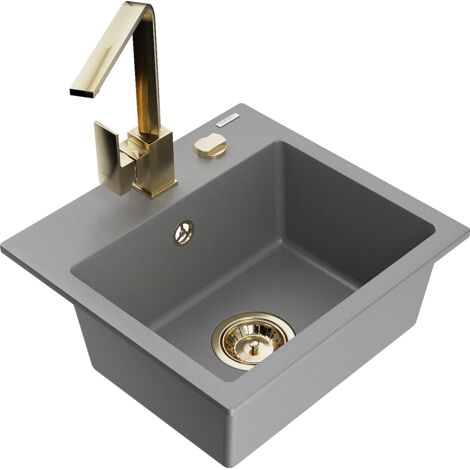 Mexen Milo lavello in granito a 1 vasca con miscelatore da cucina Rita, grigio - 6505-71-670300-50