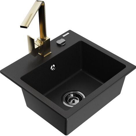Mexen Milo lavello in granito a 1 vasca con miscelatore da cucina Rita, nero - 6505-77-670300-50-B