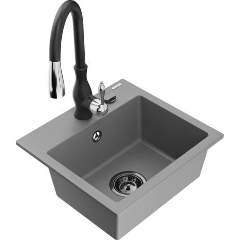 Mexen Milo lavello in granito a 1 vasca con miscelatore da cucina Savita, grigio - 6505-71-672601-70-B