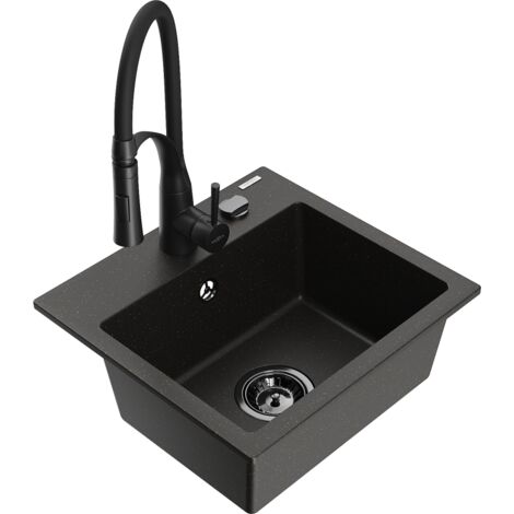 Mexen Milo lavello in granito a 1 vasca con rubinetto da cucina Aster, nero/oro metallico - 6505-75-73450-70-B