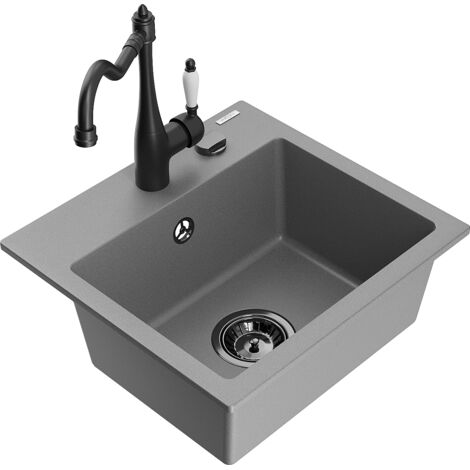 Mexen Milo lavello in granito a 1 vasca con rubinetto da cucina Carla, grigio - 6505-71-670700-70-B